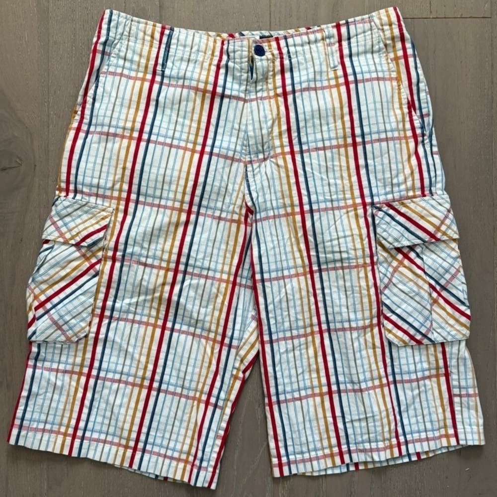 Vintage y2k Phat Farm Classics Men's Cargo Shorts Sz 36 Plaid Baggy Hip‎ Hop